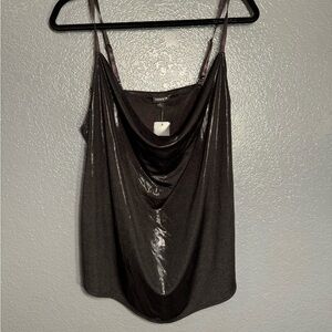 Torrid Womens Plus Size 1 1X Black Liquid Shine Spaghetti Strap Party Top Shirt
